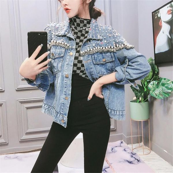 women's jackets autumn women denim pearl beading tassel short coat woman long sleeve jeans oversize outerwear p698 ejjb, Black;brown
women's jackets autumn women denim pearl beading tassel short coat woman long sleeve jeans oversize outerwear p698 ejjb, Black;brown