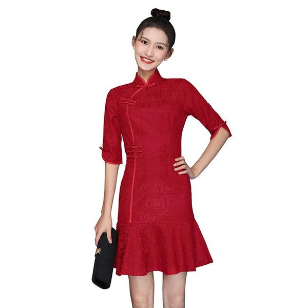 spring cheongsam toast dress bride wedding wine red lace improved version chinese style qipao ethnic clothing
spring cheongsam toast dress bride wedding wine red lace improved version chinese style qipao ethnic clothing