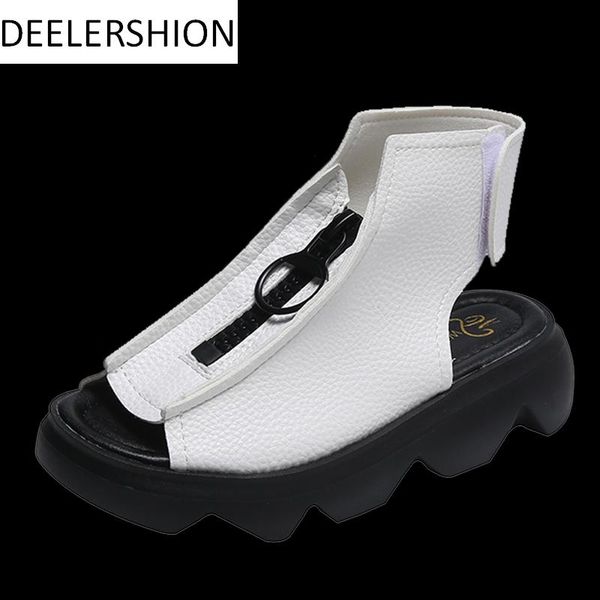 thick soled leather sandals women's front zipper 2021 summer high fish mouth full inside outside, Black
thick soled leather sandals women's front zipper 2021 summer high fish mouth full inside outside, Black