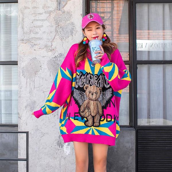 ladies knitted sweater thailand tide brand autumn and winter thickening diamond cartoon women loose outer wear women's sweaters, White;black
ladies knitted sweater thailand tide brand autumn and winter thickening diamond cartoon women loose outer wear women's sweaters, White;black
