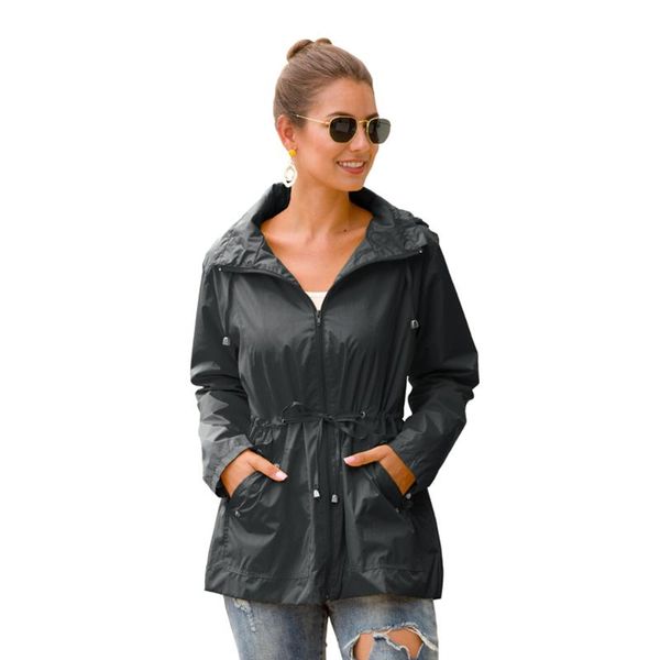 women coat hooded trench waist drawstring design simple solid color casual mid-length clothing zipper pocket decoration women's jackets, Black;brown
women coat hooded trench waist drawstring design simple solid color casual mid-length clothing zipper pocket decoration women's jackets, Black;brown