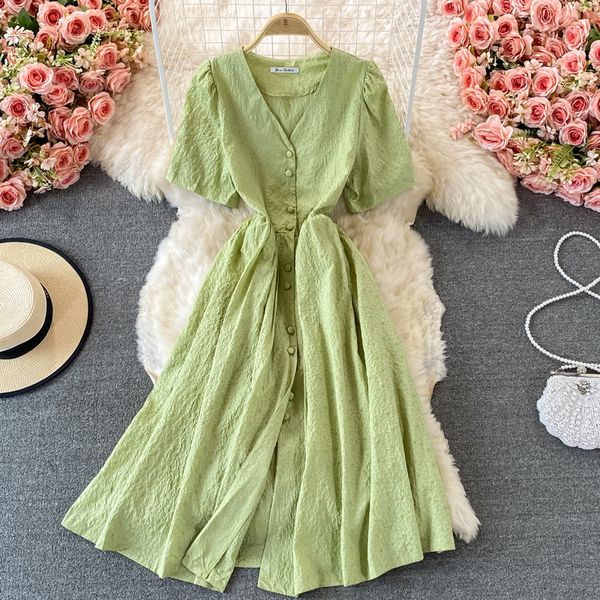 summer vintage green/white dress for women sweet v-neck single breasted short sleeve vestidos casual female robe 2021 fashion, Black;gray
summer vintage green/white dress for women sweet v-neck single breasted short sleeve vestidos casual female robe 2021 fashion, Black;gray