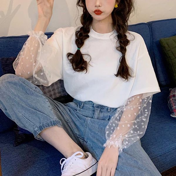 women's t-shirt fairy chic design woman fashion mesh patchwork solid tshirts for women sweet fresh kawaii all-match tees famale 2021 s, White
women's t-shirt fairy chic design woman fashion mesh patchwork solid tshirts for women sweet fresh kawaii all-match tees famale 2021 s, White