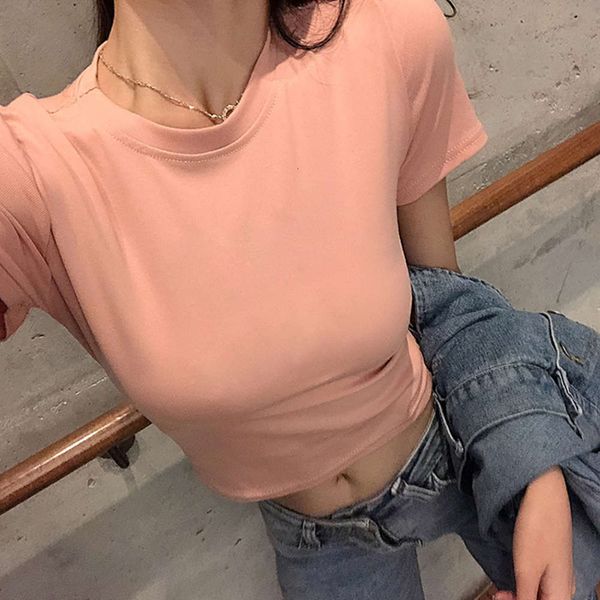 women's t-shirt solid color summer leakage navel tight waist half sleeve base short r7vh, White
women's t-shirt solid color summer leakage navel tight waist half sleeve base short r7vh, White