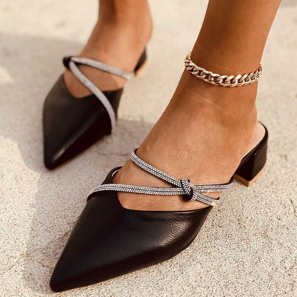 women pointed toe mules 2021 ladies knot slippers woman crystal low heel female elegant slides summer women's fashion footwear y0731, Black
women pointed toe mules 2021 ladies knot slippers woman crystal low heel female elegant slides summer women's fashion footwear y0731, Black