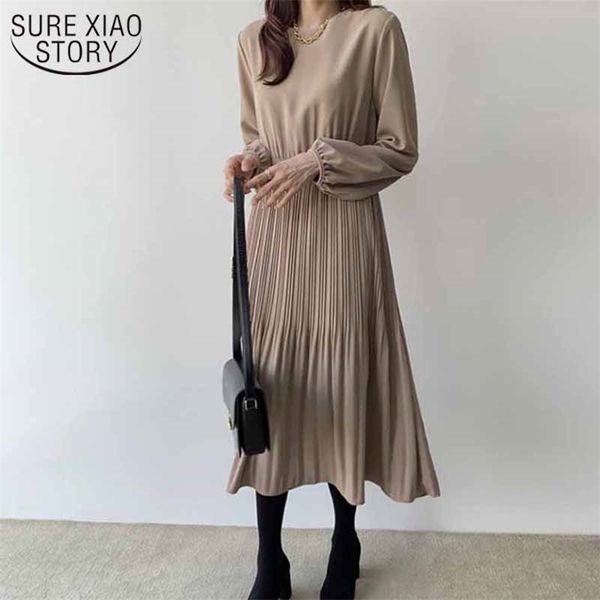 lady waist vintage pleated long dress spring autumn fashion women korean style o-neck lantern sleeve solid sashes 210421, Black;gray
lady waist vintage pleated long dress spring autumn fashion women korean style o-neck lantern sleeve solid sashes 210421, Black;gray