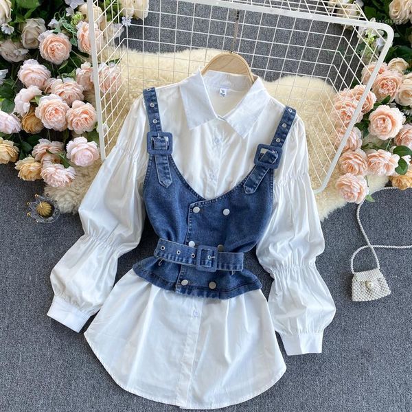 of reduction age show thin style suit two-piece web celebrity fashion female cowboy condole belt vest + shirt women's blouses & shirts, White
of reduction age show thin style suit two-piece web celebrity fashion female cowboy condole belt vest + shirt women's blouses & shirts, White