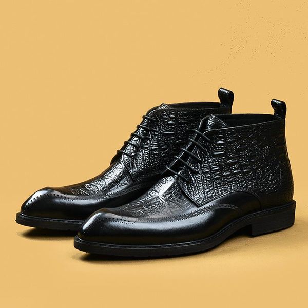 boots men leather british high business brogues shoes tip, Black 
boots men leather british high business brogues shoes tip, Black