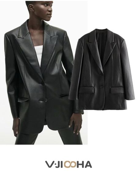 women's suits & blazers european and american two-button black faux leather suit women autumn winter fashion mid-length loose pu jacket, White;black
women's suits & blazers european and american two-button black faux leather suit women autumn winter fashion mid-length loose pu jacket, White;black