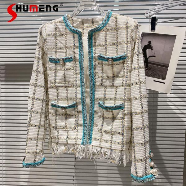women's jackets 2021 autumn elegant tweed plaid pearl buckle frayed long sleeve jacket fashion simple office lady outerwear&coats, Black;brown
women's jackets 2021 autumn elegant tweed plaid pearl buckle frayed long sleeve jacket fashion simple office lady outerwear&coats, Black;brown