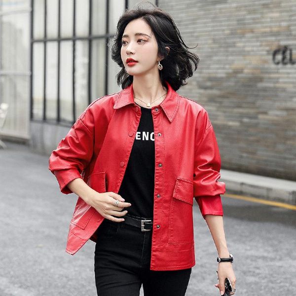 women's leather & faux casual short jacket women 2021 spring and autumn korean fashion loose temperament lapel pu coats lady e423, Black
women's leather & faux casual short jacket women 2021 spring and autumn korean fashion loose temperament lapel pu coats lady e423, Black
