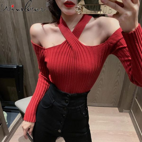 women's sweaters sweater women fall winter clothing red halter off-shoulder slim pullover jumper long sleeve t00702a, White;black
women's sweaters sweater women fall winter clothing red halter off-shoulder slim pullover jumper long sleeve t00702a, White;black