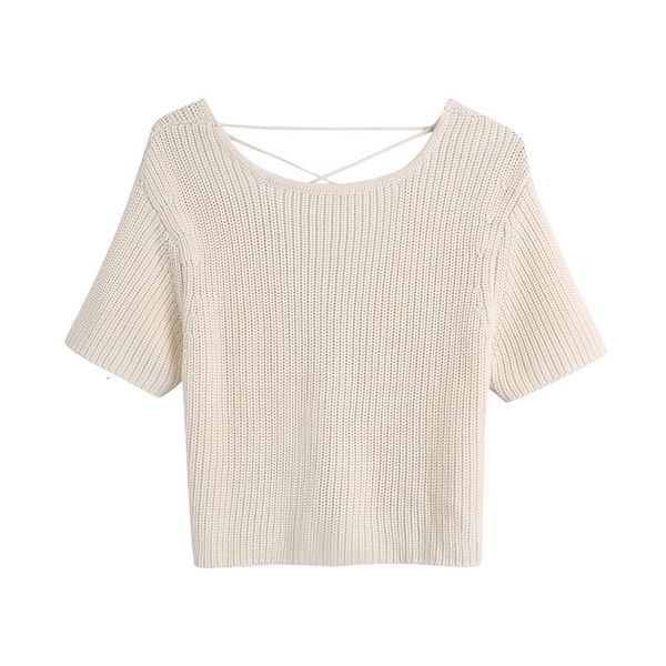 women's knits & tees elegant backless string sweater for lady summer o-neck short sleeve casual women streetwear fashion girl, White
women's knits & tees elegant backless string sweater for lady summer o-neck short sleeve casual women streetwear fashion girl, White