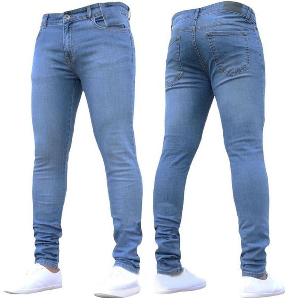 2021 men's tight solid jeans leggings, Blue
