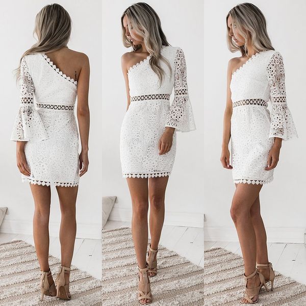 casual dresses women hollow out elegant white lace summer one shoulder flare sleeve clubwear ladies short club party evening, Black;gray
casual dresses women hollow out elegant white lace summer one shoulder flare sleeve clubwear ladies short club party evening, Black;gray