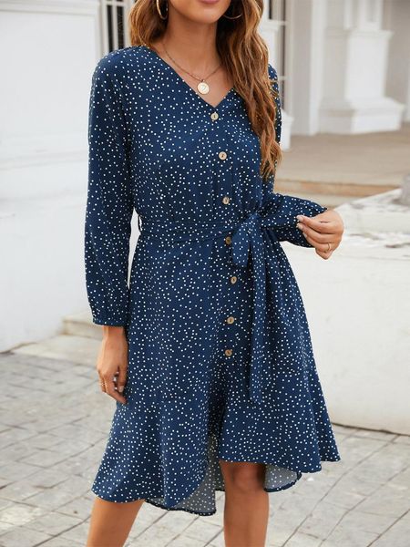 casual dresses 2021 fall fashion ruffled single-breasted button dress, women's long-sleeved dress polka dot v-neck, Black;gray
casual dresses 2021 fall fashion ruffled single-breasted button dress, women's long-sleeved dress polka dot v-neck, Black;gray