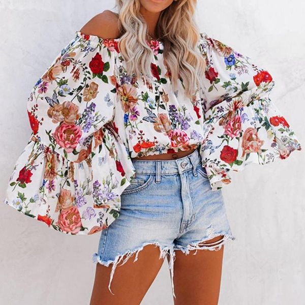 women's blouses & shirts women off shoulder long flared sleeve floral print loose blouse t-shirt top, White
women's blouses & shirts women off shoulder long flared sleeve floral print loose blouse t-shirt top, White