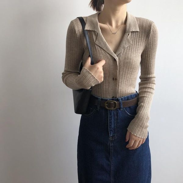 women's knits & tees office lady elegant solid long sleeve cardigans notched collar single breasted slim knit sweaters korean chic soft, White
women's knits & tees office lady elegant solid long sleeve cardigans notched collar single breasted slim knit sweaters korean chic soft, White