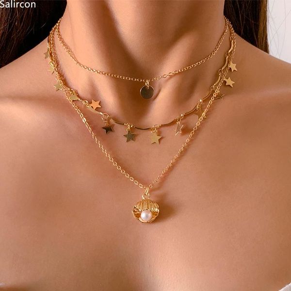 pendant necklaces fashion shell simulated pearls neckalce for women multi layer clavicle chain choker necklace geometric star jewelry gift, Silver
pendant necklaces fashion shell simulated pearls neckalce for women multi layer clavicle chain choker necklace geometric star jewelry gift, Silver