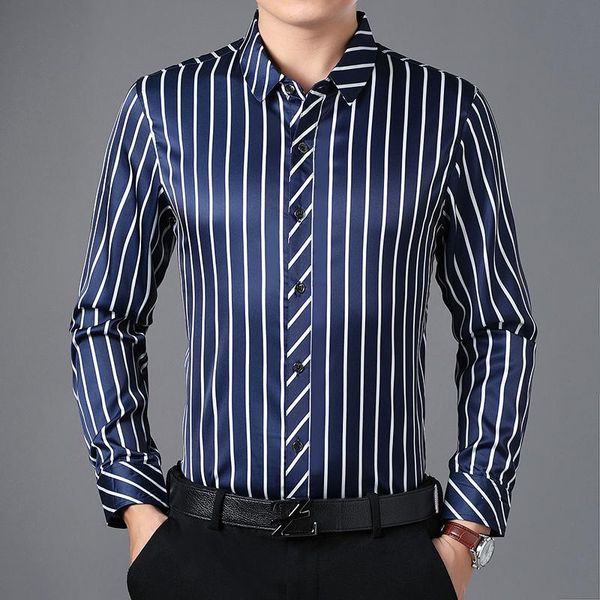 men's casual shirts office silk shirt superior quality soft clothes long sleeve male striped dress, White;black
men's casual shirts office silk shirt superior quality soft clothes long sleeve male striped dress, White;black