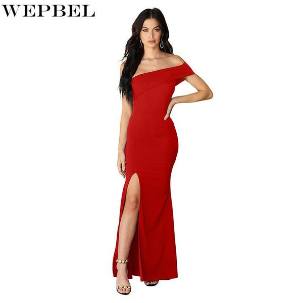 casual dresses wepbel solid color slim dress women's one-shoulder summer elegance sleeveless slash neck high waist slit, Black;gray