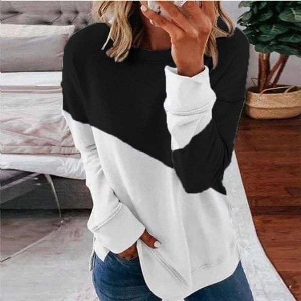 women's t-shirt women explosive models color match long sleeve round neck contrast loose sweater, White
women's t-shirt women explosive models color match long sleeve round neck contrast loose sweater, White