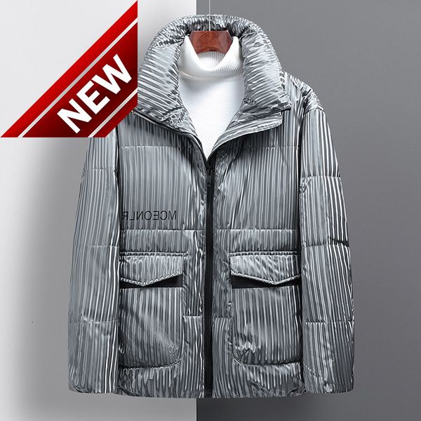 fashion collar short stand men's white duck down jacket 2021 winter casual striped print thickened warm coats, Black
fashion collar short stand men's white duck down jacket 2021 winter casual striped print thickened warm coats, Black