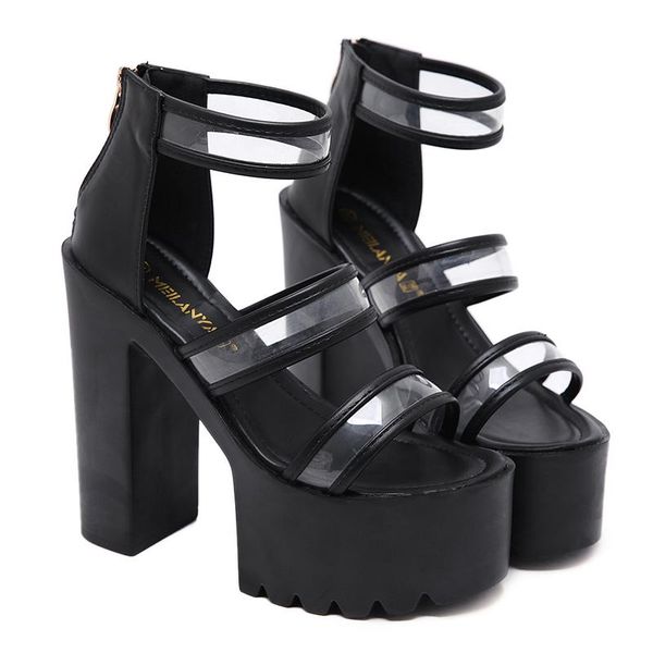 summer transparent muffin bottom women's sandals fashion thick roman 14cm high heels, Black
summer transparent muffin bottom women's sandals fashion thick roman 14cm high heels, Black