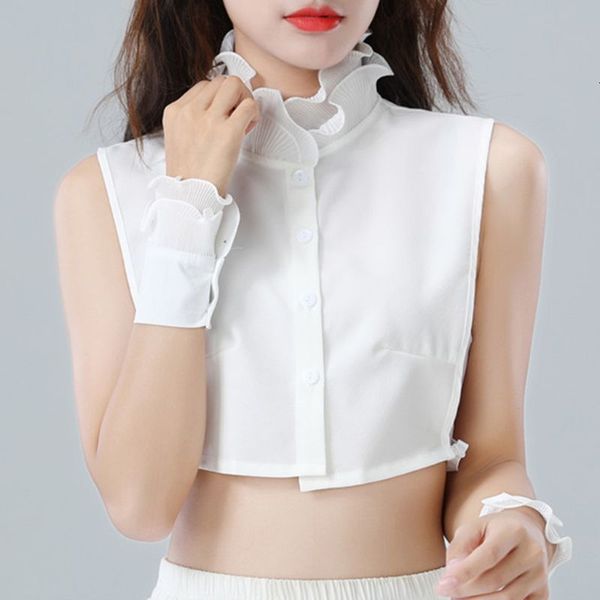 women sweet layer agaric ruffles stand false fake collar button down half-shirt, Blue;purple 
women sweet layer agaric ruffles stand false fake collar button down half-shirt, Blue;purple