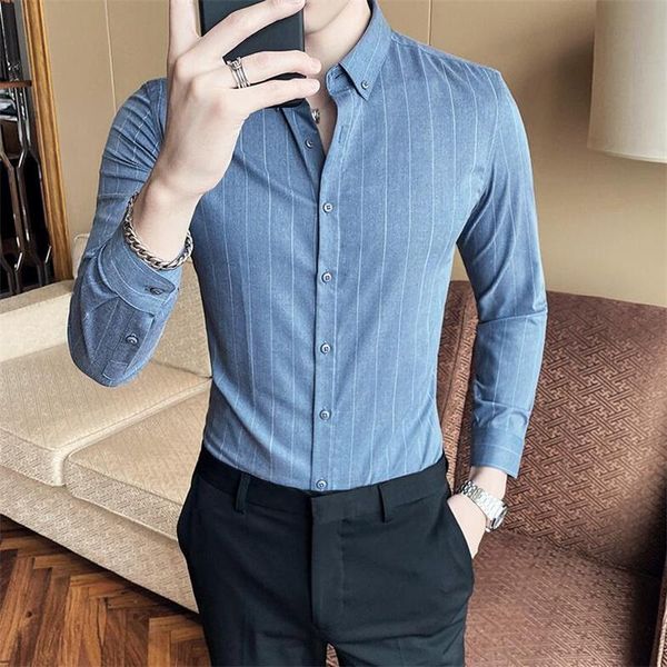 men's casual shirts men long sleeve shirt 2021 spring striped business slim fit formal dress streetwear social party blouse, White;black
men's casual shirts men long sleeve shirt 2021 spring striped business slim fit formal dress streetwear social party blouse, White;black