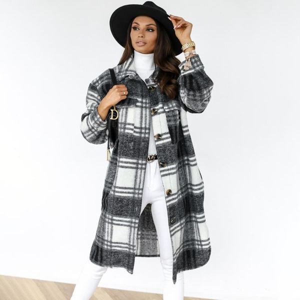 women's wool & blends autumn checked women woolen coat turn-down long overcoat thinplaid retro winter female casual loose streetwear sh, Black
women's wool & blends autumn checked women woolen coat turn-down long overcoat thinplaid retro winter female casual loose streetwear sh, Black
