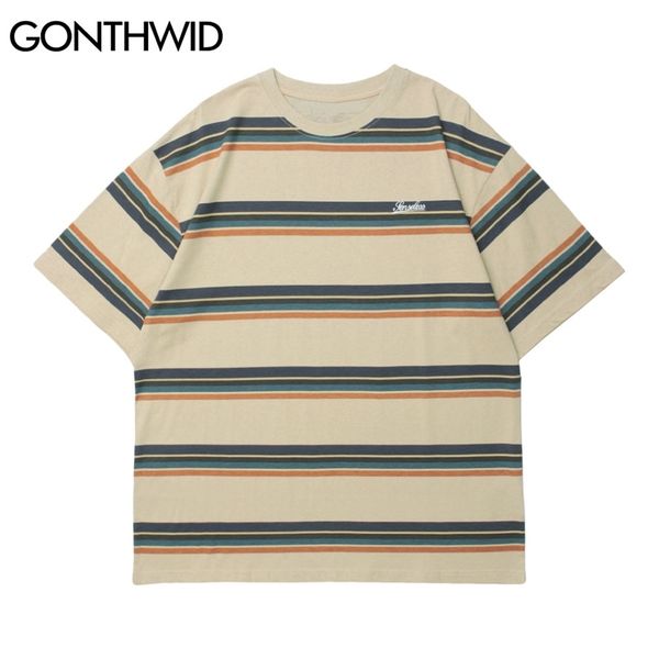 color block striped short sleeve tees streetwear hip hop summer men casual cotton harajuku fashion loose t-shirts 210602, White;black
color block striped short sleeve tees streetwear hip hop summer men casual cotton harajuku fashion loose t-shirts 210602, White;black