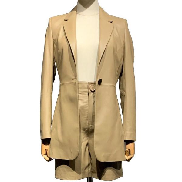 women's leather & faux genuine blazer match with shorts ladies real sheep jacket office lady outwear, Black
women's leather & faux genuine blazer match with shorts ladies real sheep jacket office lady outwear, Black