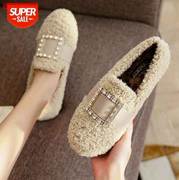 women's plush shoes with metal buckle, lamb edamame and peas shoes, rhinestone plus size pregnant #qq3w, Black