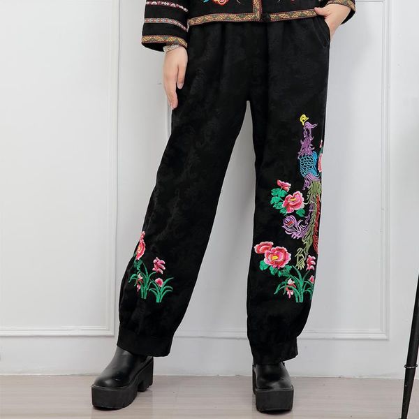 women's pants & capris autumn national wind retro embroidered harem large size elastic waist trousers wild loose lantern female, Black;white
women's pants & capris autumn national wind retro embroidered harem large size elastic waist trousers wild loose lantern female, Black;white