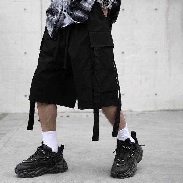 men's shorts dark big pockets ribbons cargo joggers men functional streetwear summer knee length techwear short pants, White;black
men's shorts dark big pockets ribbons cargo joggers men functional streetwear summer knee length techwear short pants, White;black