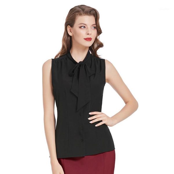 women's bow-knot decorated shirt sleeveless blouse stand collar button placket solid color elegant slim summer lady blouses & shirts, White
women's bow-knot decorated shirt sleeveless blouse stand collar button placket solid color elegant slim summer lady blouses & shirts, White