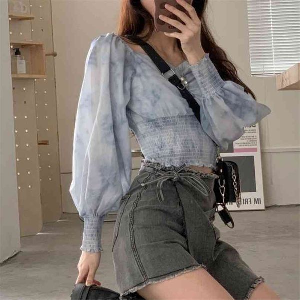 tie-dyed shirt female design sense niche long-sleeved spring bubble sleeve short thin v-neck waist 210529, White
tie-dyed shirt female design sense niche long-sleeved spring bubble sleeve short thin v-neck waist 210529, White