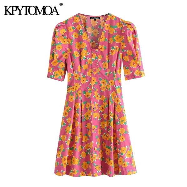 women chic fashion with buttons floral print mini dress puff sleeve side zipper female dresses mujer 210420, Black;gray
women chic fashion with buttons floral print mini dress puff sleeve side zipper female dresses mujer 210420, Black;gray