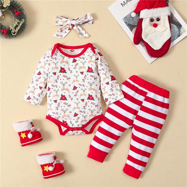 clothing sets 3 pcs infant baby girls christmas outfits toddler deer print long sleeve round neck playsuit + striped trousers bow headband, White
clothing sets 3 pcs infant baby girls christmas outfits toddler deer print long sleeve round neck playsuit + striped trousers bow headband, White