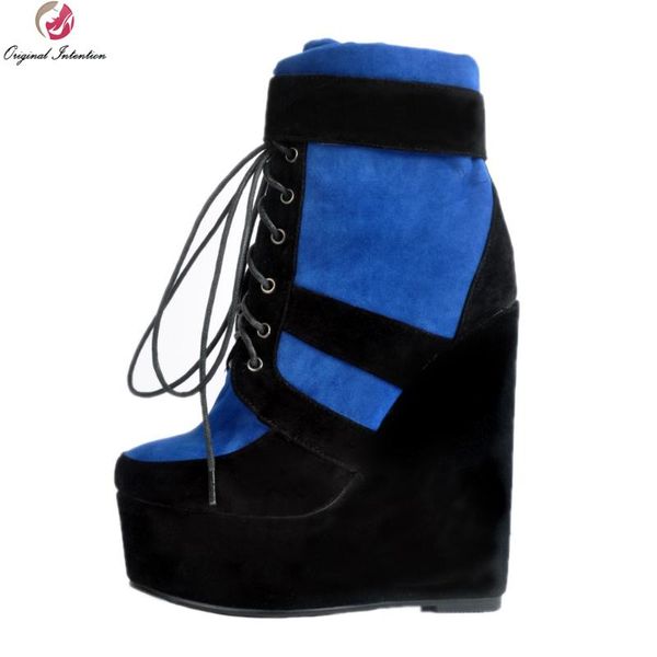 boots original intention women ankle patchwork platform round toe wedges black and blue shoes woman plus size 4-15
boots original intention women ankle patchwork platform round toe wedges black and blue shoes woman plus size 4-15