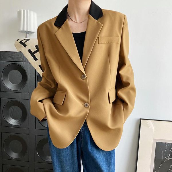 women's suits & blazers stylish patchwork notched collar ladies blazer jackets long sleeve single-breasted loose female outwear 2021 au, White;black
women's suits & blazers stylish patchwork notched collar ladies blazer jackets long sleeve single-breasted loose female outwear 2021 au, White;black