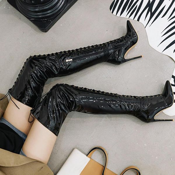 boots women over-the-knee plus size 22-28cm length soft patent leather long super high heel european and american sexy, Black
boots women over-the-knee plus size 22-28cm length soft patent leather long super high heel european and american sexy, Black