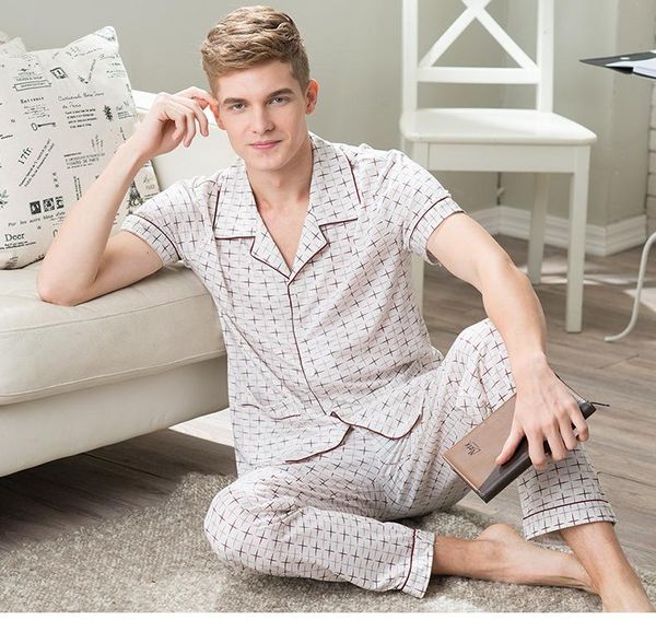 men's sleepwear est pajamas spring summer autumn short sleeve 100% cotton set home clothing, Black;brown
men's sleepwear est pajamas spring summer autumn short sleeve 100% cotton set home clothing, Black;brown