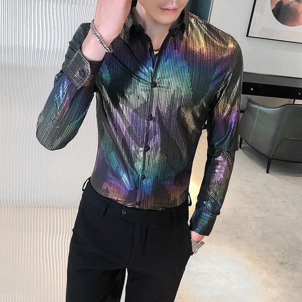 long-sleeved shirt men's colorful trendy slim club clubbing handsome young youth casual shirts, White;black
long-sleeved shirt men's colorful trendy slim club clubbing handsome young youth casual shirts, White;black