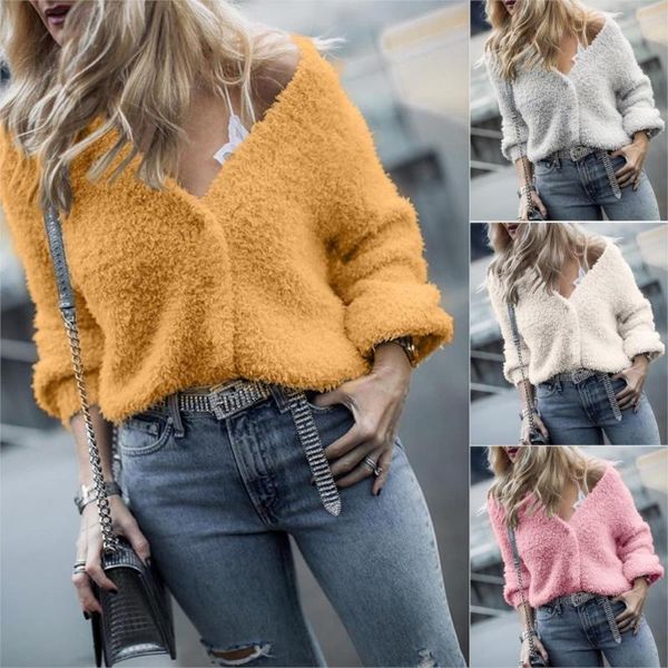 autumn casual plush knitwear women winter long sleeve v-neck woollen loose yellow knitted sweater female clothing streetwear women's kn, White
autumn casual plush knitwear women winter long sleeve v-neck woollen loose yellow knitted sweater female clothing streetwear women's kn, White