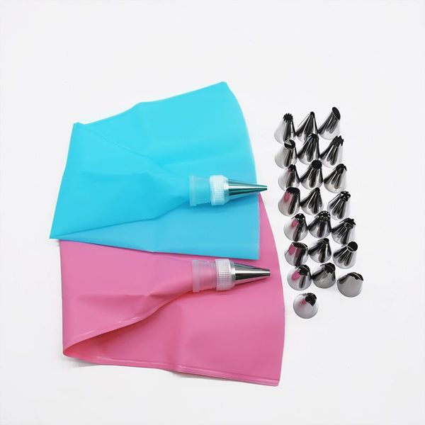 baking & pastry tools 16pcs/set silicone bag icing piping cream reusable bags with stainless nozzle cake decorating kitchen