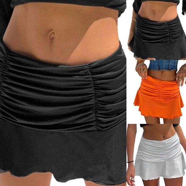 women summer vintage pleated ruched high waist a-line mini skirt ruffles hem solid color casual slim stretch preppy style 68ua skirts, Black
women summer vintage pleated ruched high waist a-line mini skirt ruffles hem solid color casual slim stretch preppy style 68ua skirts, Black