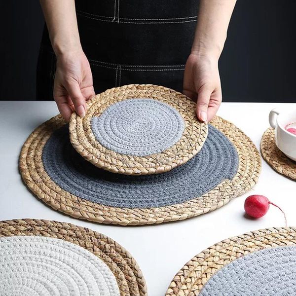 mats & pads modern round natural rattan coasters handmade straw and cotton rope mixed insulation placemats table cup bowl kitchen tool
mats & pads modern round natural rattan coasters handmade straw and cotton rope mixed insulation placemats table cup bowl kitchen tool