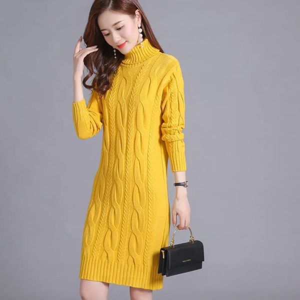 women's sweaters winter dress women turtleneck slim yellow purple long sleeve korean knitting sweater fashion thick dresses female, White;black